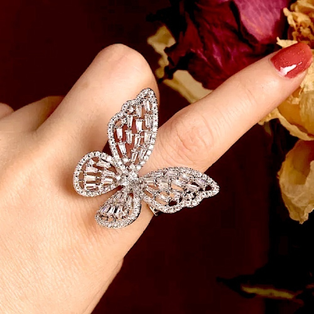 WHITE GOLD PLATED ZIRCON BUTTERFLY RING - Picture 12 of 16